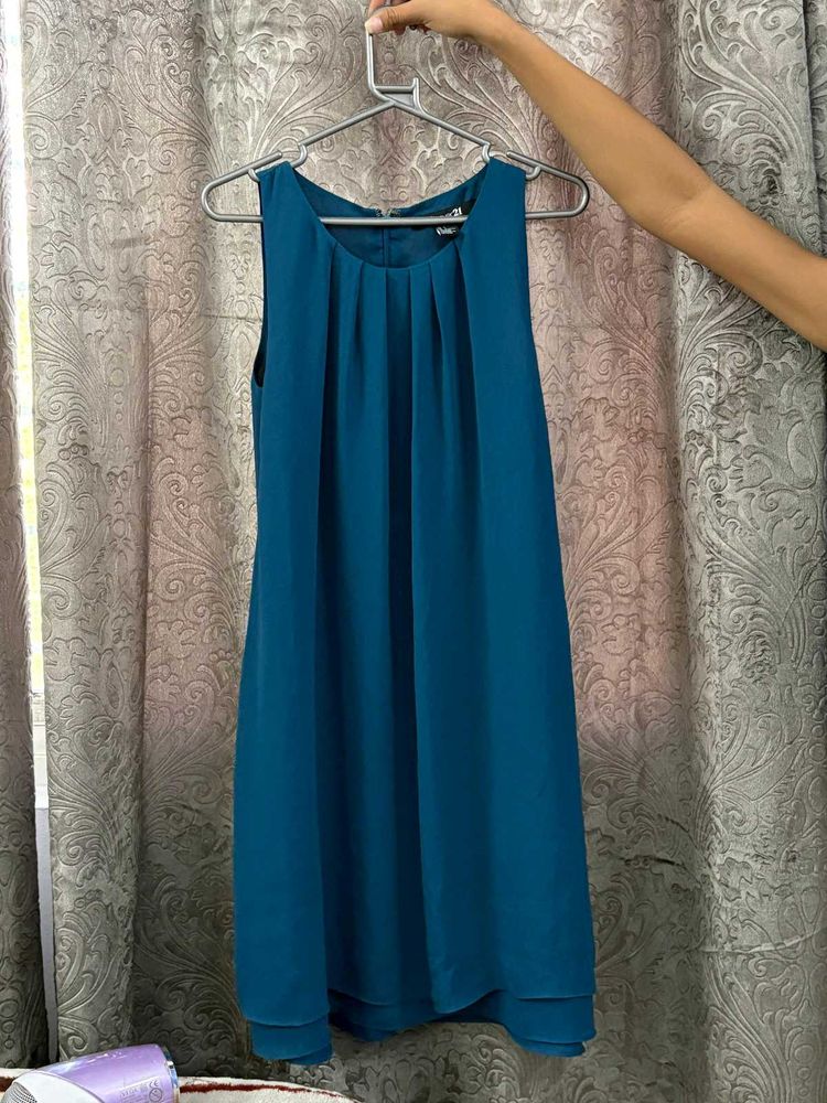 Elegant Teal Blue Sleeveless Dress