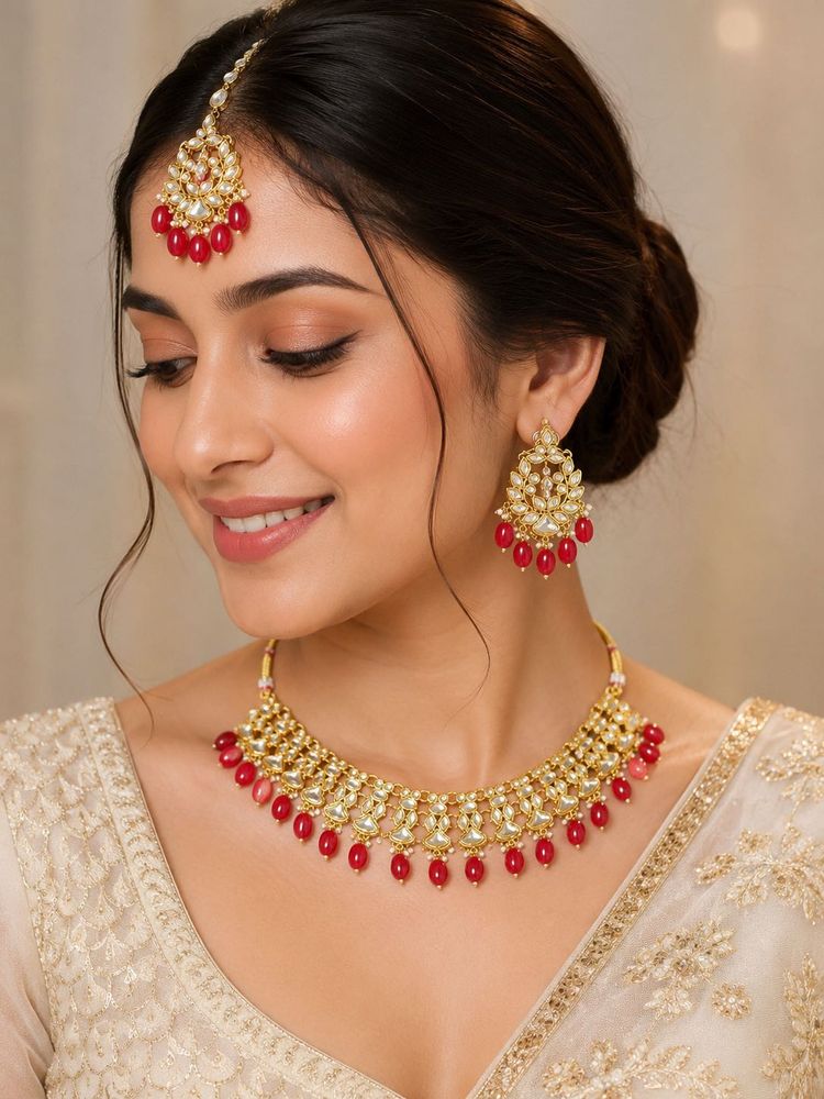 Elegant Red Kundan Bridal Jewellery Set