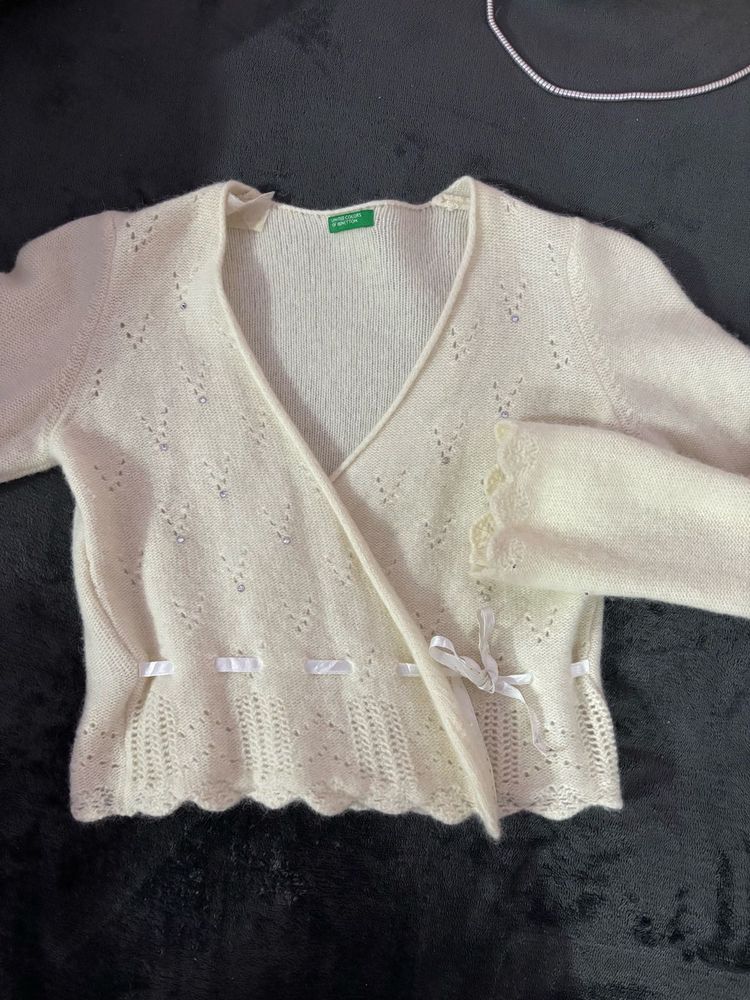 Chic Cream Knit Wrap Cardigan