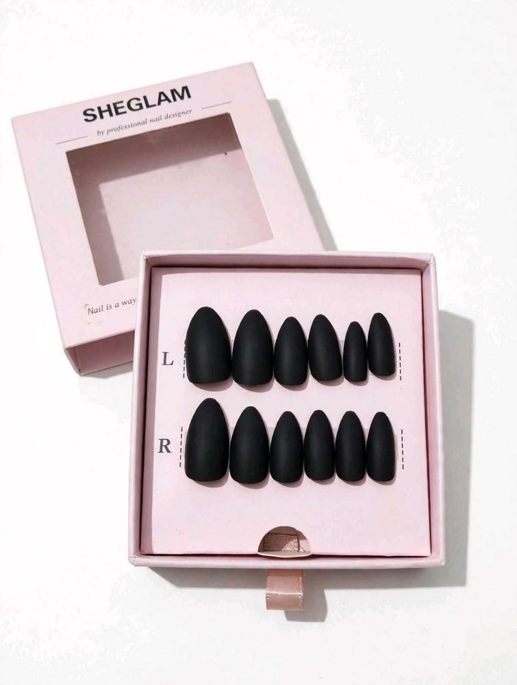 SHEGLAM Matte Black Almond Press-On Nails