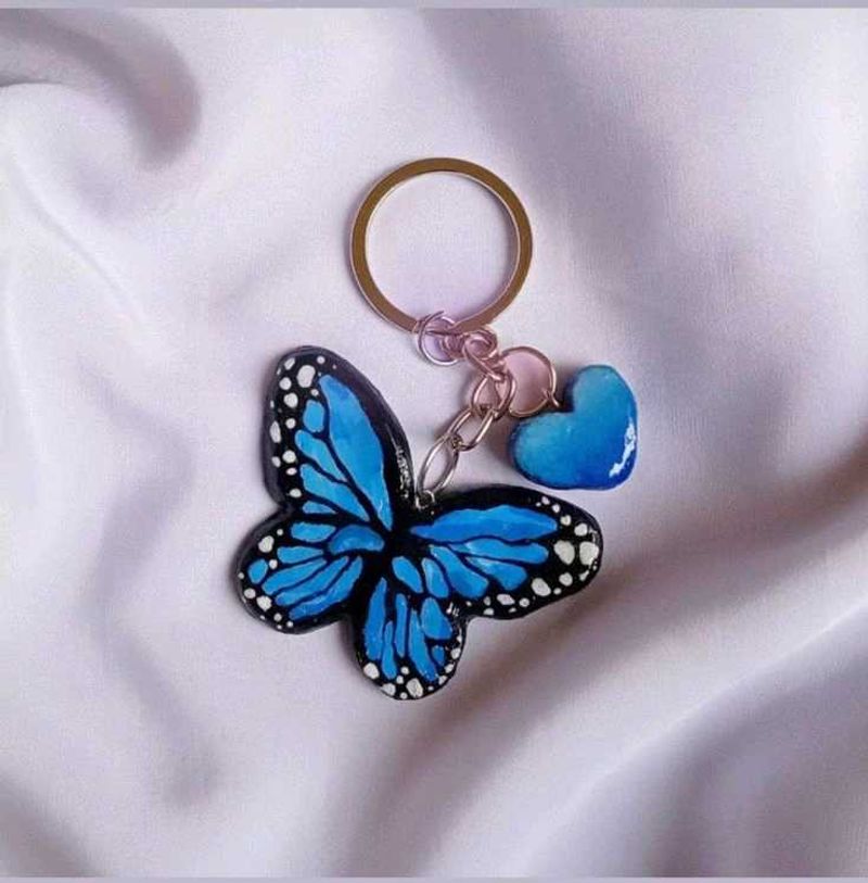 Blue Butterfly &amp; Heart Keychain