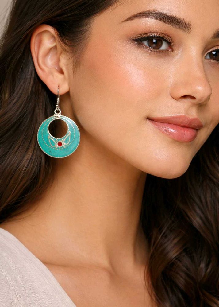Boho Turquoise HoopTibetan Silver Earrings