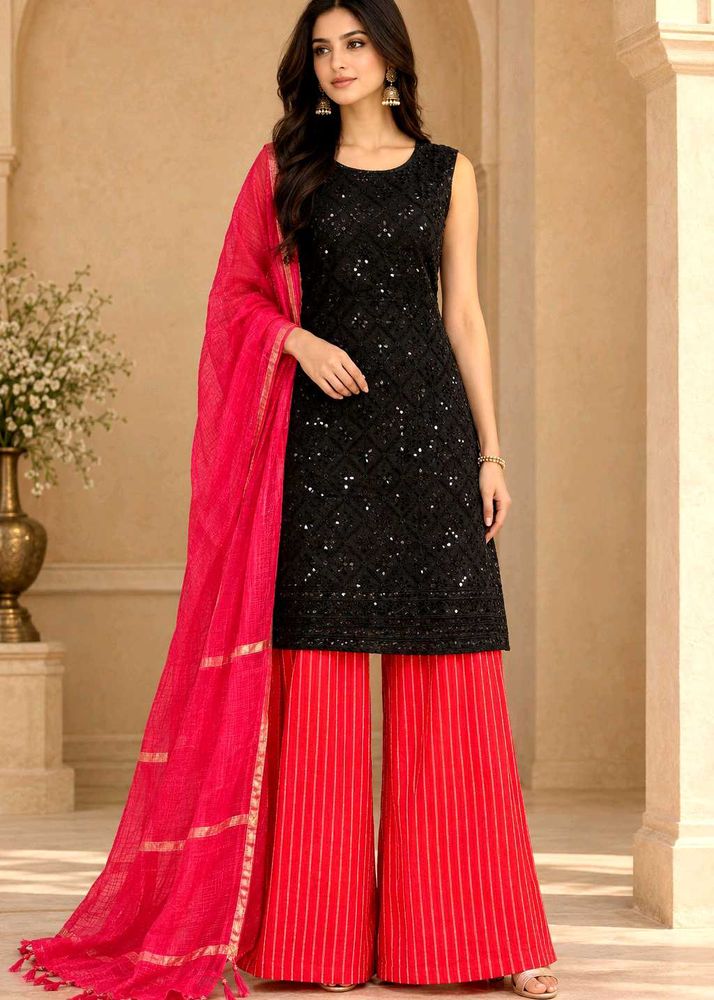 stunning embroidered plazzo set with dupatta