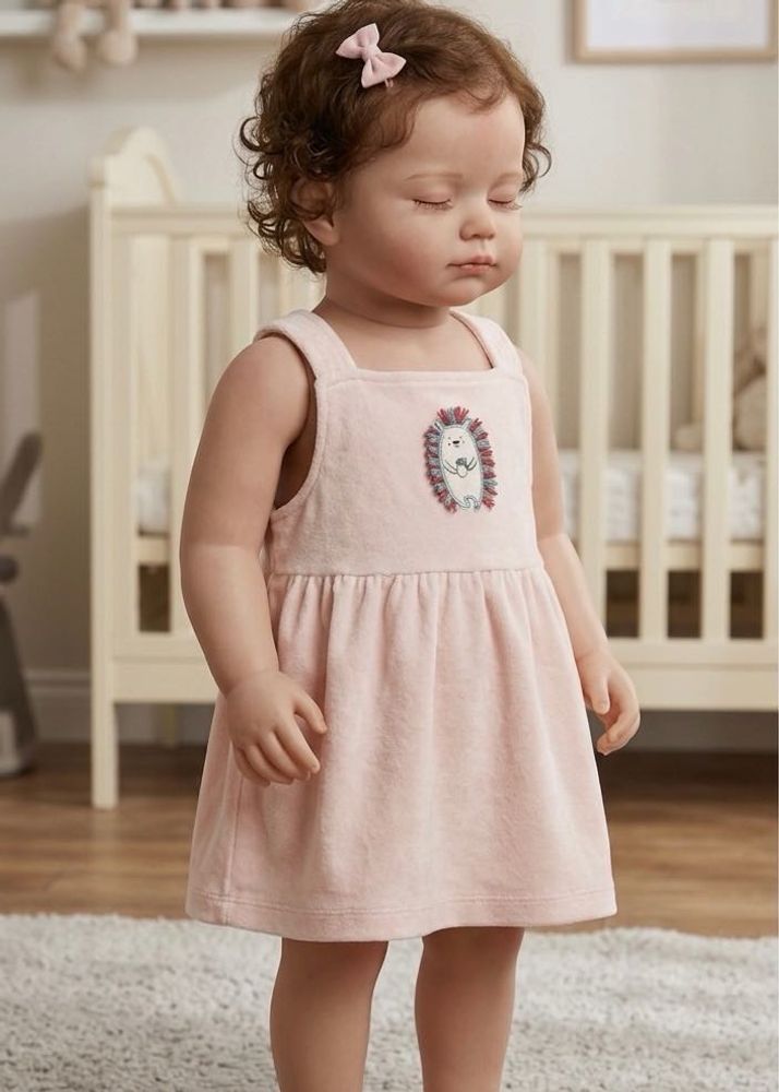Cute Baby Girl's Pink Dress with Hedgehog