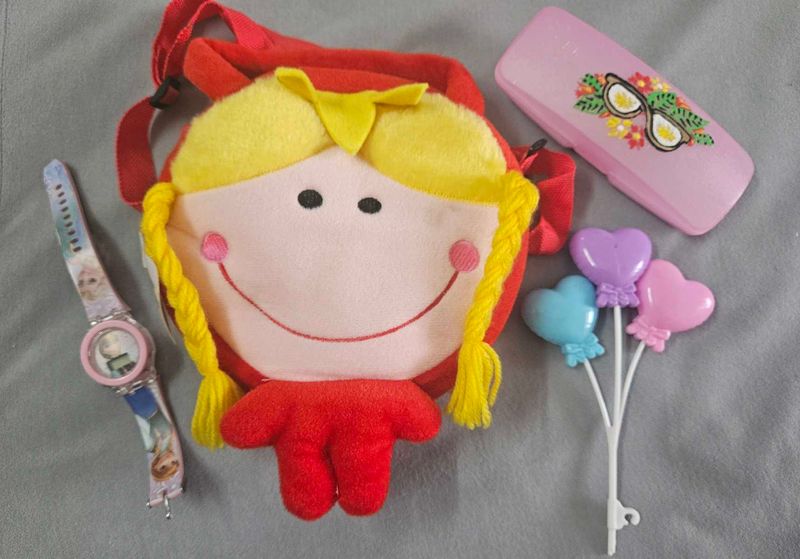 bag, specks case, rattle, watch