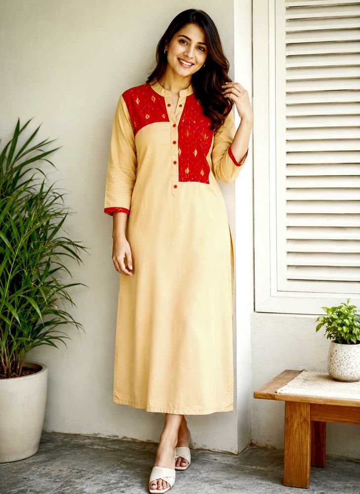 Elegant Cream Kurta with Red Print size-42