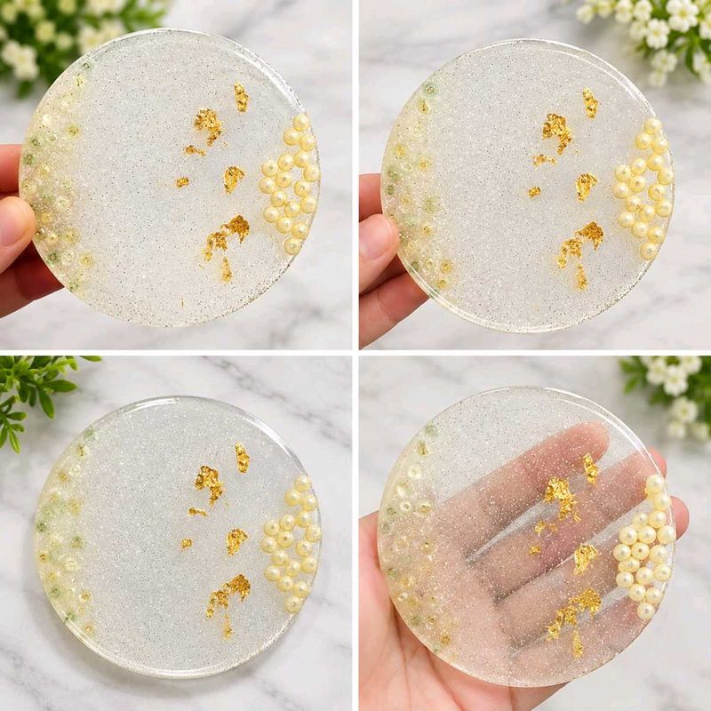 Elegant Resin Coasters with Pearls &amp; Gold Leaf