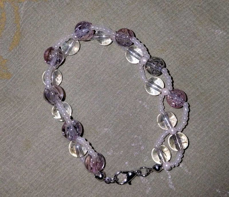 Purple &amp; Clear Beaded Bracelet