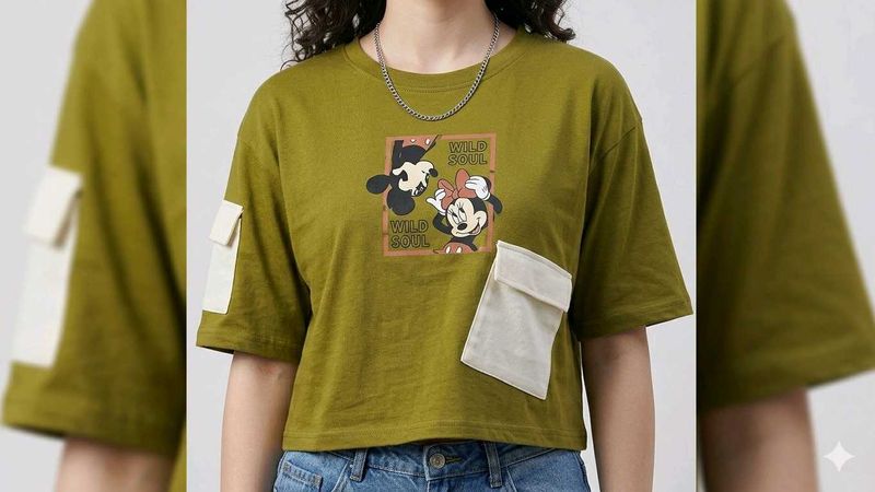 Olive Green Mickey &amp; Minnie Graphic Tee