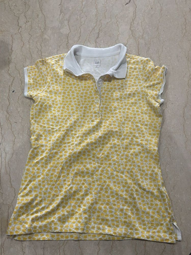 Gap Yellow Floral Polo Shirt