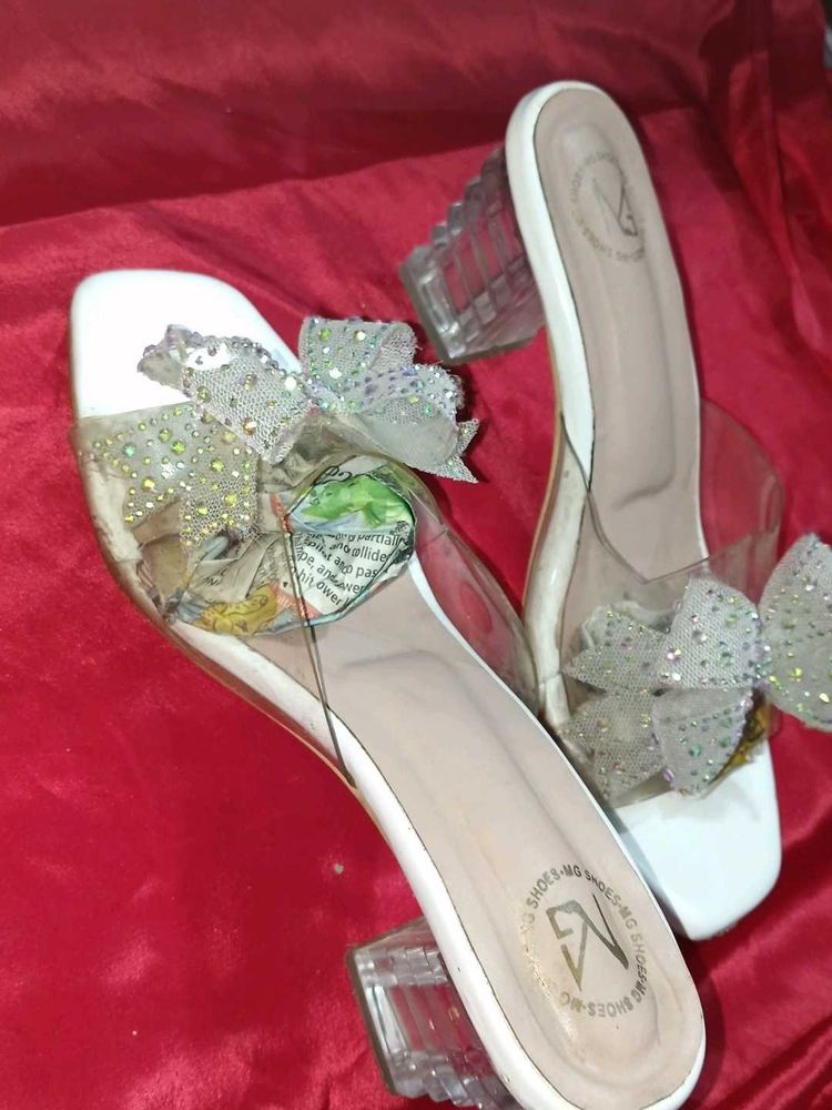 Sparkling Bow Clear Heels
