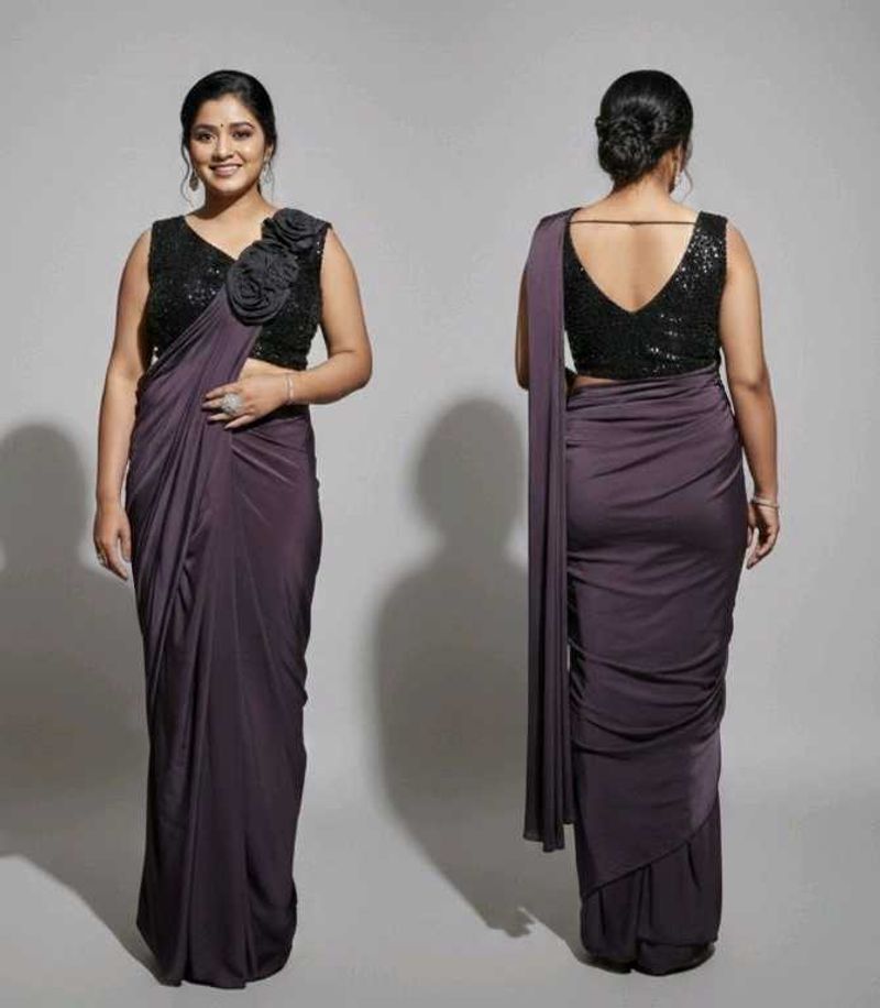 Elegant Purple Readymade Saree with Blouse