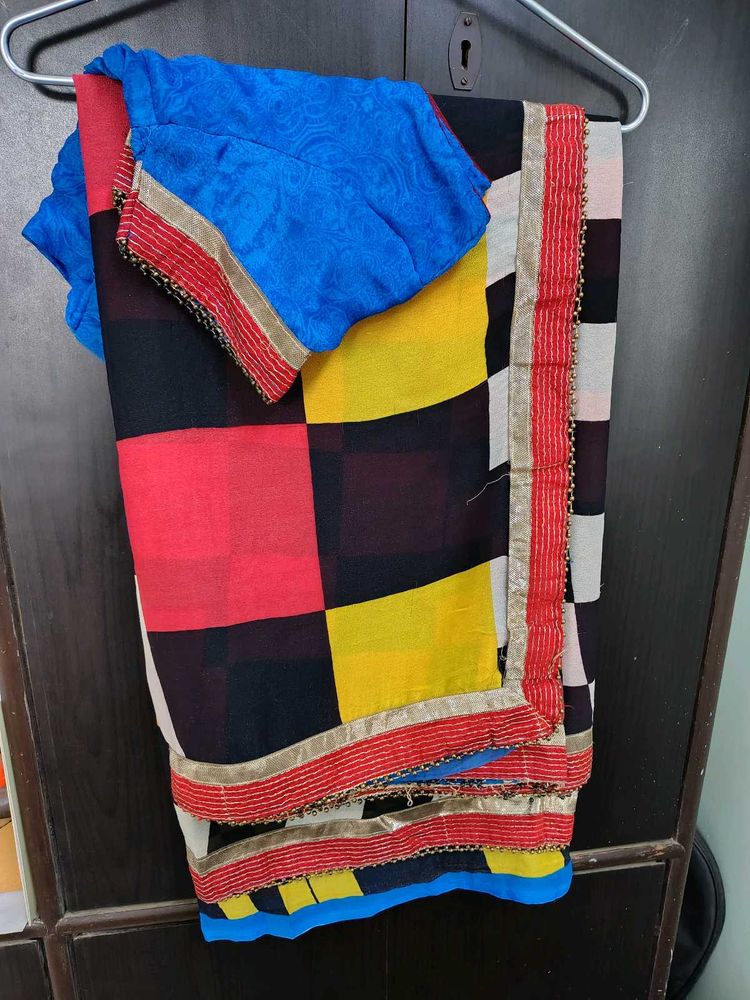 Colorful Geometric Print Saree