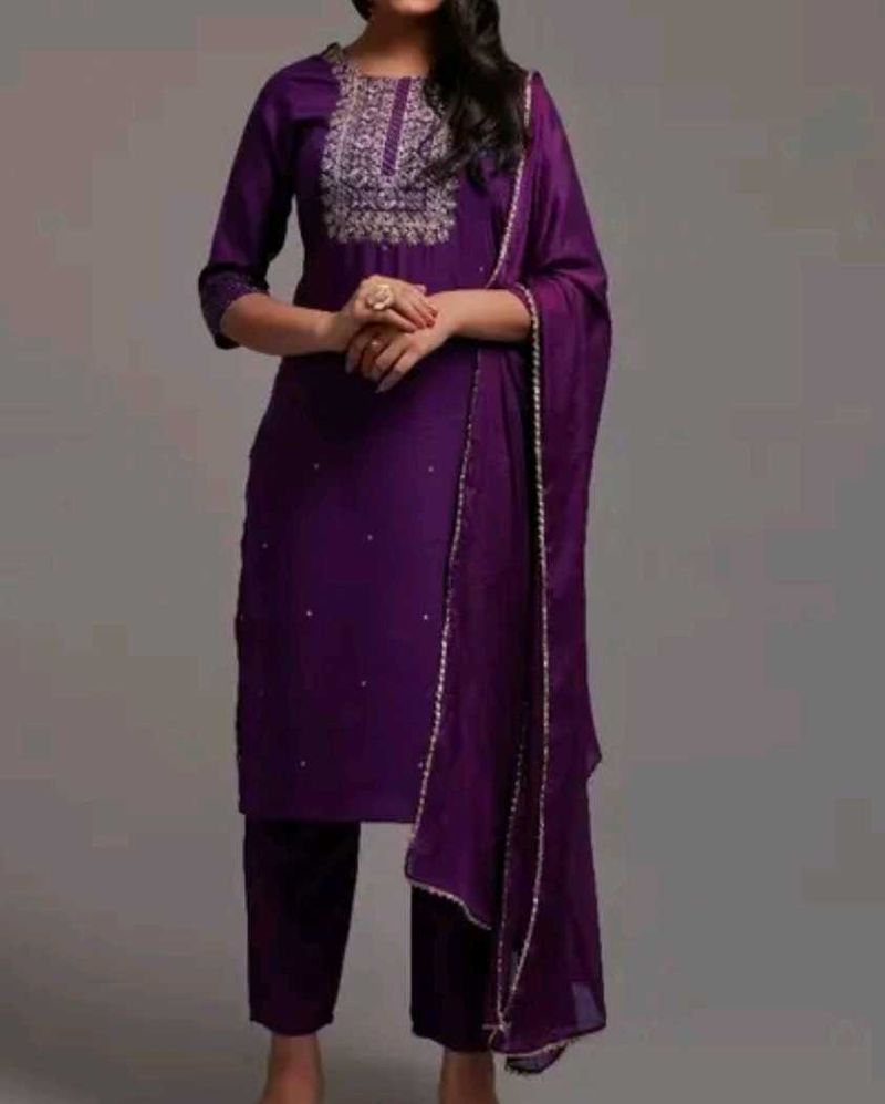 Elegant Purple Embroidered Kurta Set