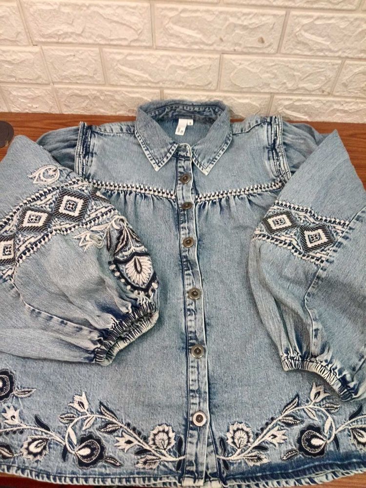 Boho Denim Embroidered Shirt