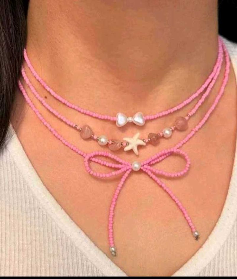 Pink Beaded Necklace Set any three at 500