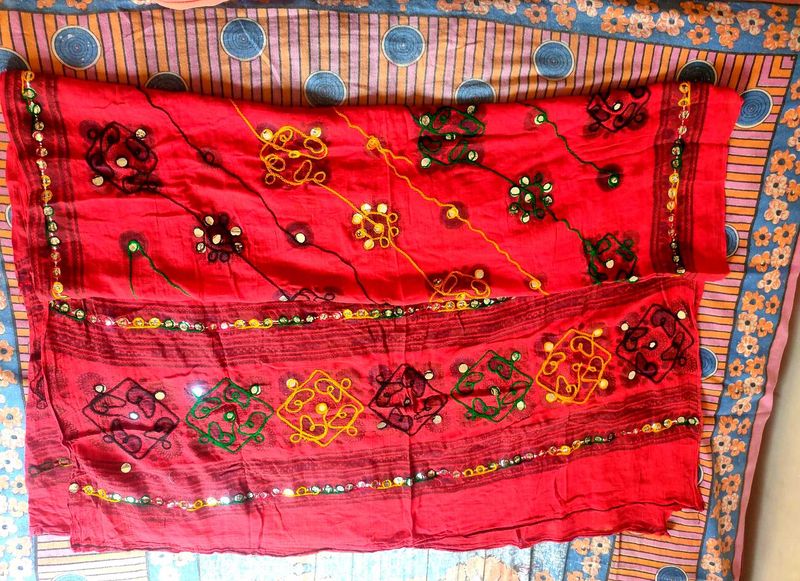Vibrant Red Embroidered Dupatta