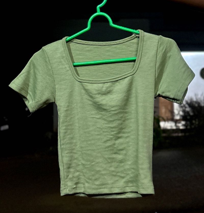 Sage Green Square Neck Ribbed Top