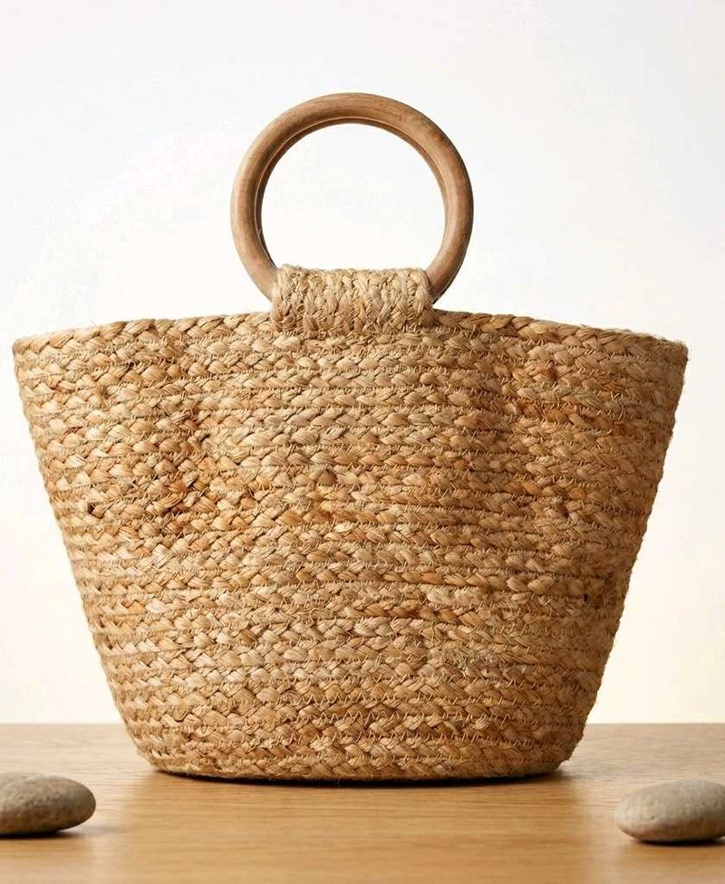Woven Jute Tote Bag with Wooden Handles