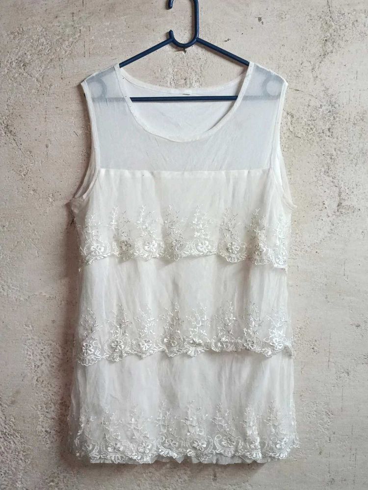 White Lace Tiered Sleeveless Top Layered