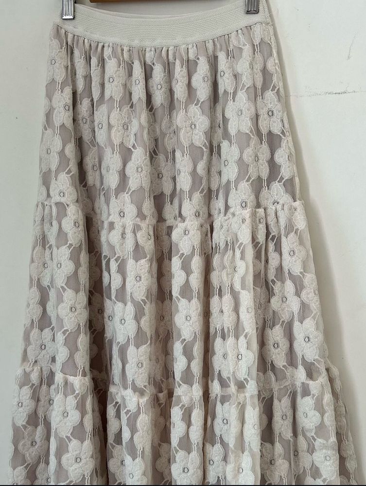 Floral Lace Tiered Maxi Skirt