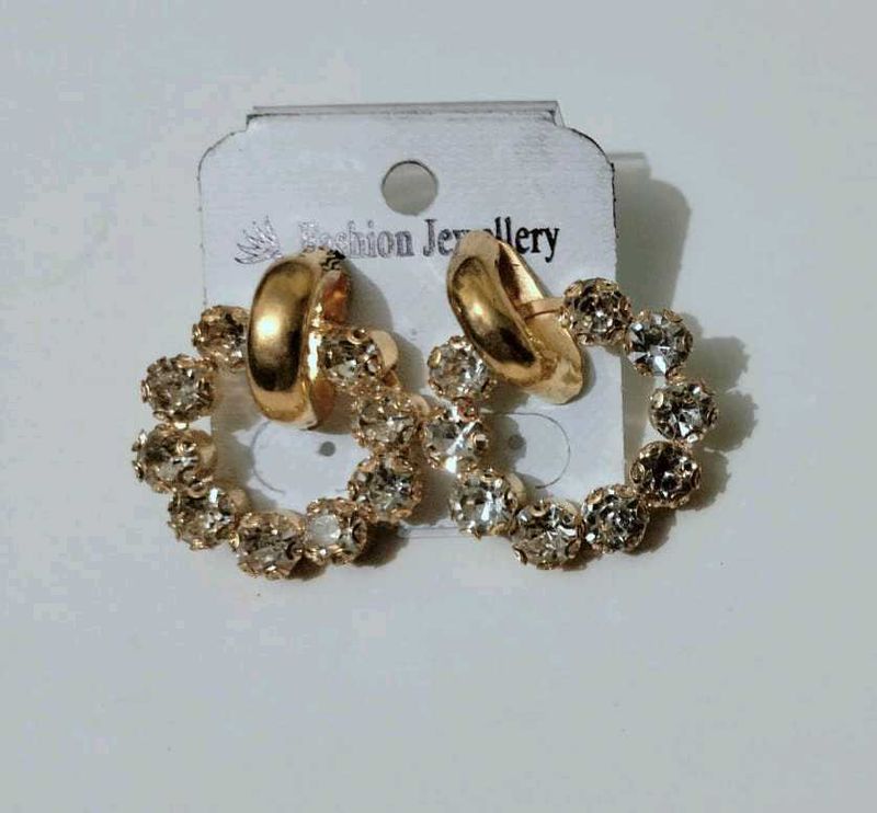 Gold Hoop Earrings with Crystals