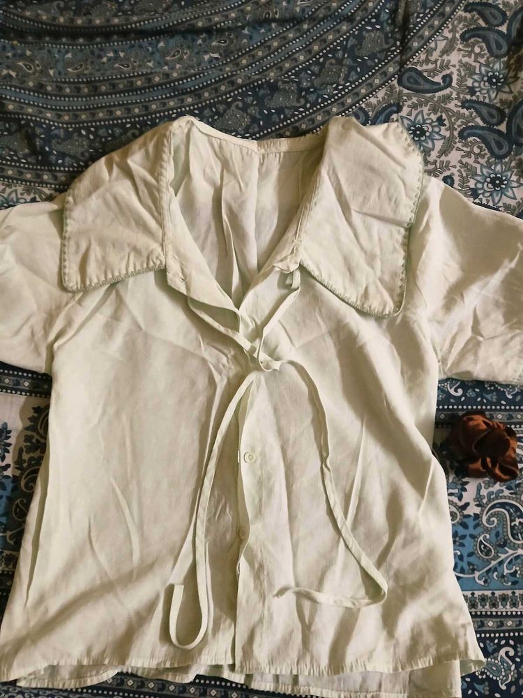Light Green Vintage Button-Up Top