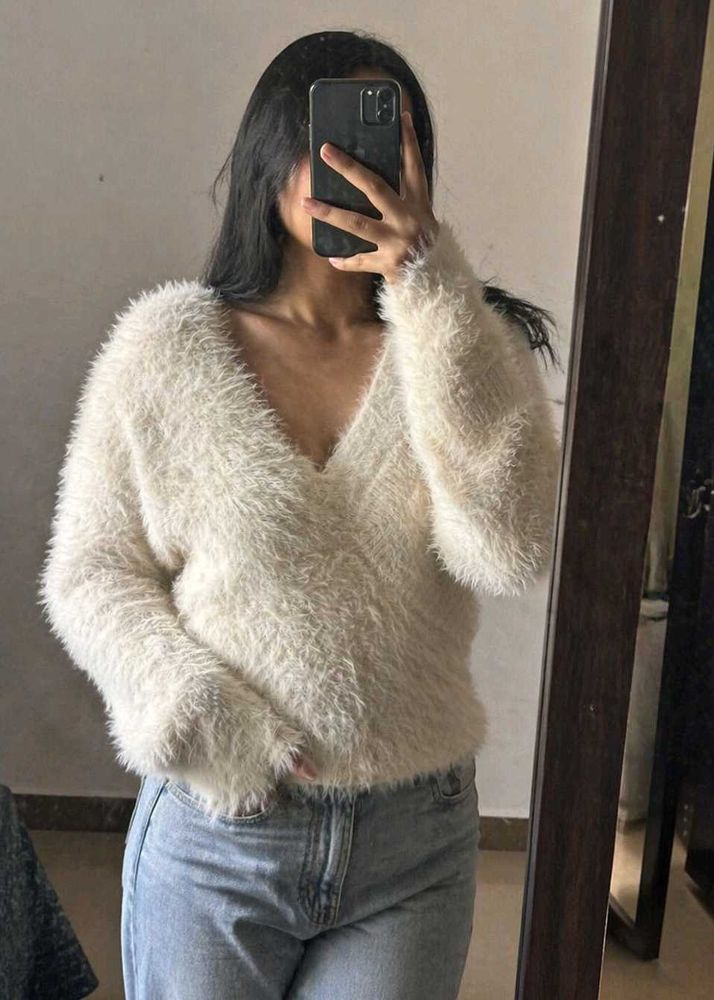 Cozy Fuzzy V-Neck Sweater