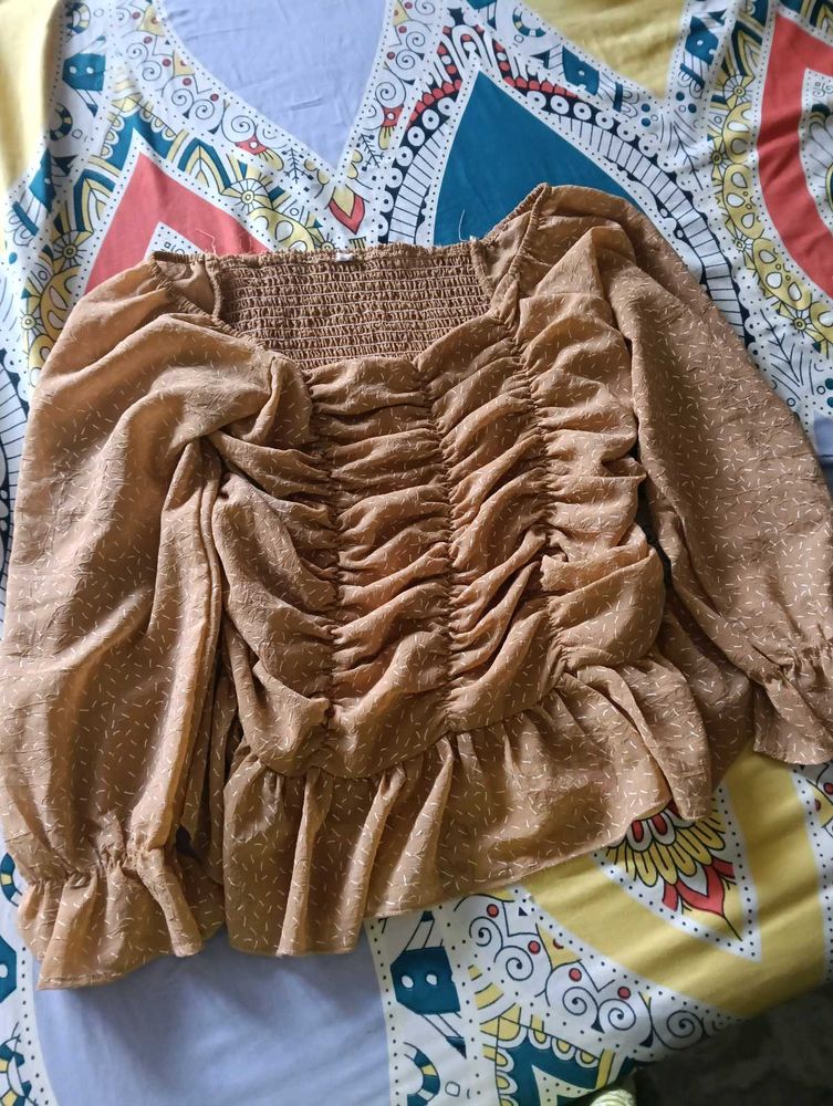 Chic Ruched Square Neck Blouse