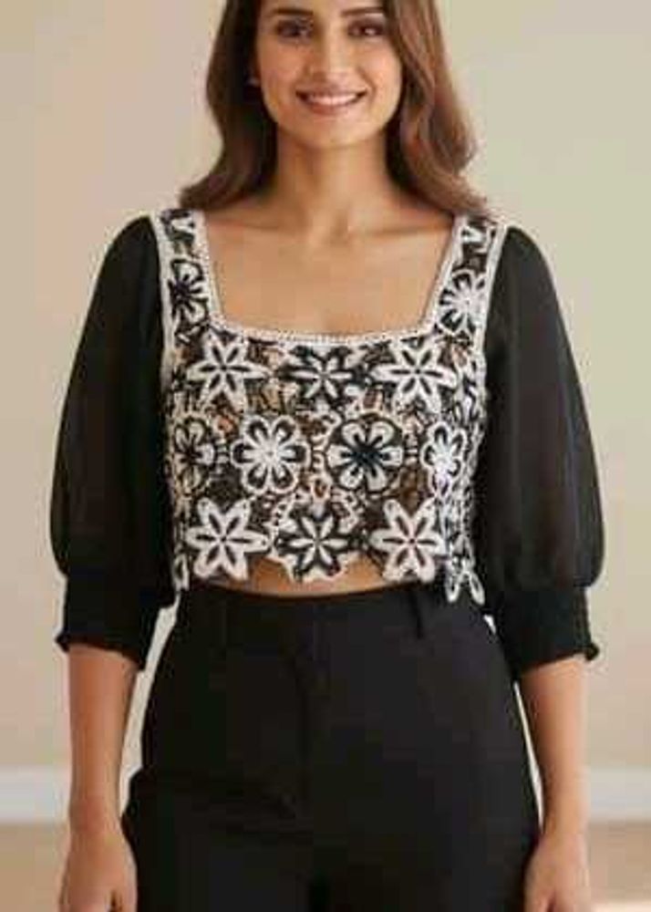 Floral Embroidered crochet Crop Top
