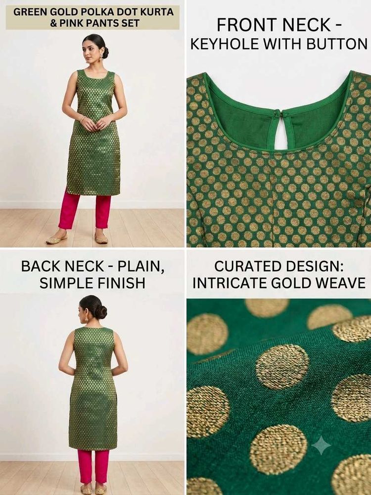 Green Gold Polka Dot Kurta &amp; Pink Pants Set