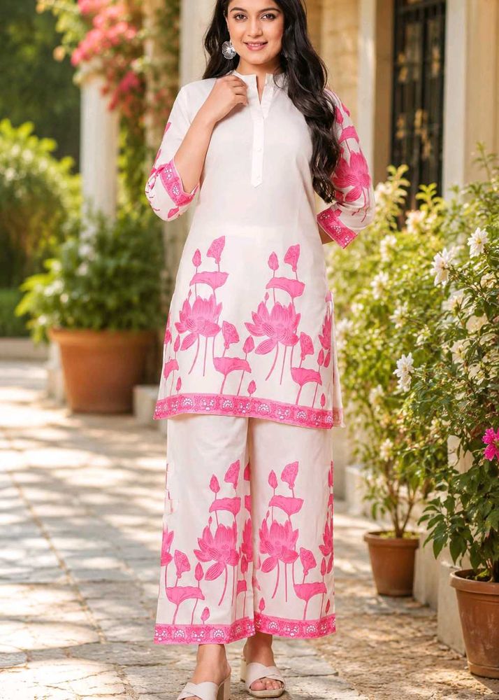 women co-ord  Set with Pink Lotus Print