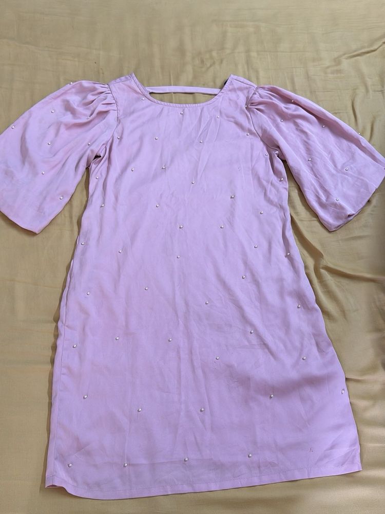Pink Dress With Pearl Embellishments
