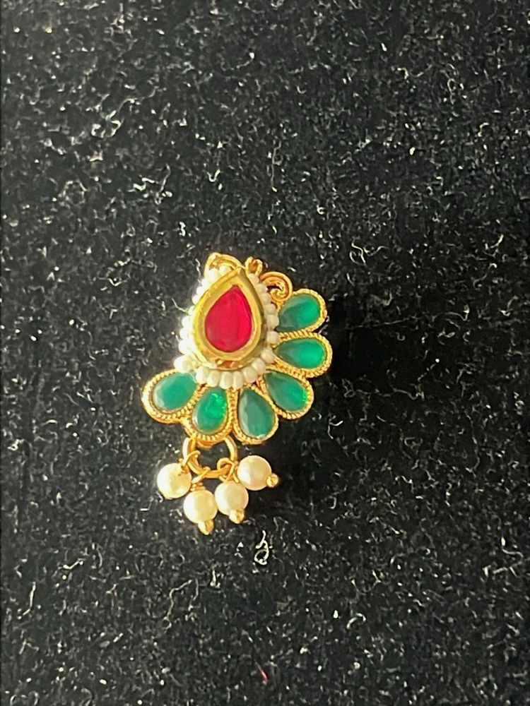 Elegant Nose Pin with Red &amp; Green Stones