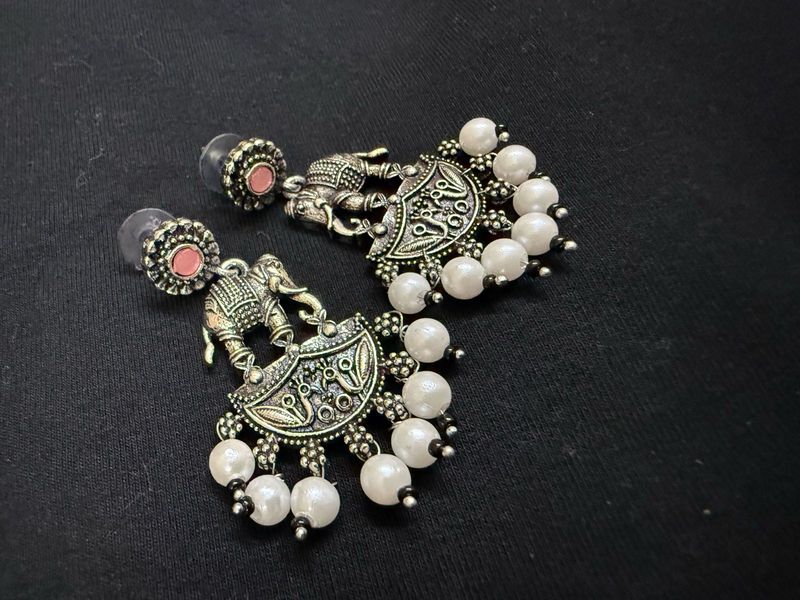 Elegant Elephant &amp; Pearl Drop Earrings