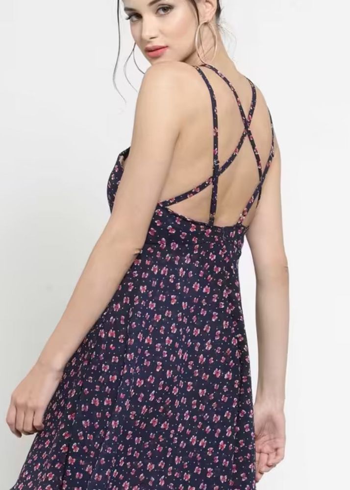 Navy Floral Print Summer Dress