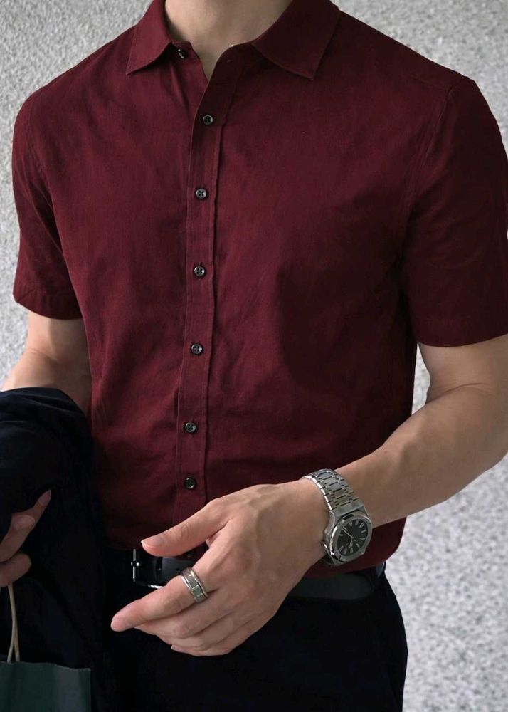Men’s Maroon Textured Half Sleeve Shirt