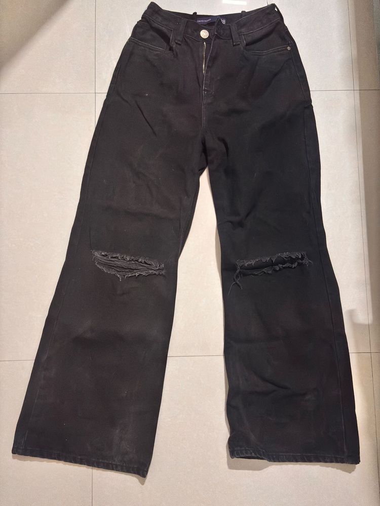 Ripped Wide Leg Black Jeans