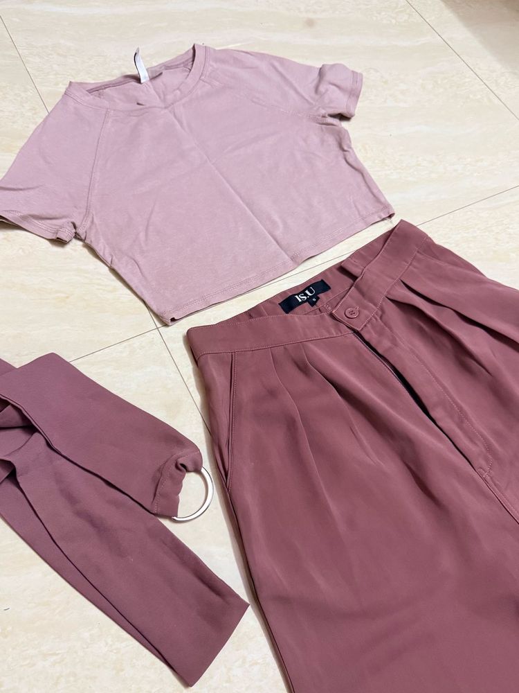 Stylish Mauve Crop Top and Pants Set