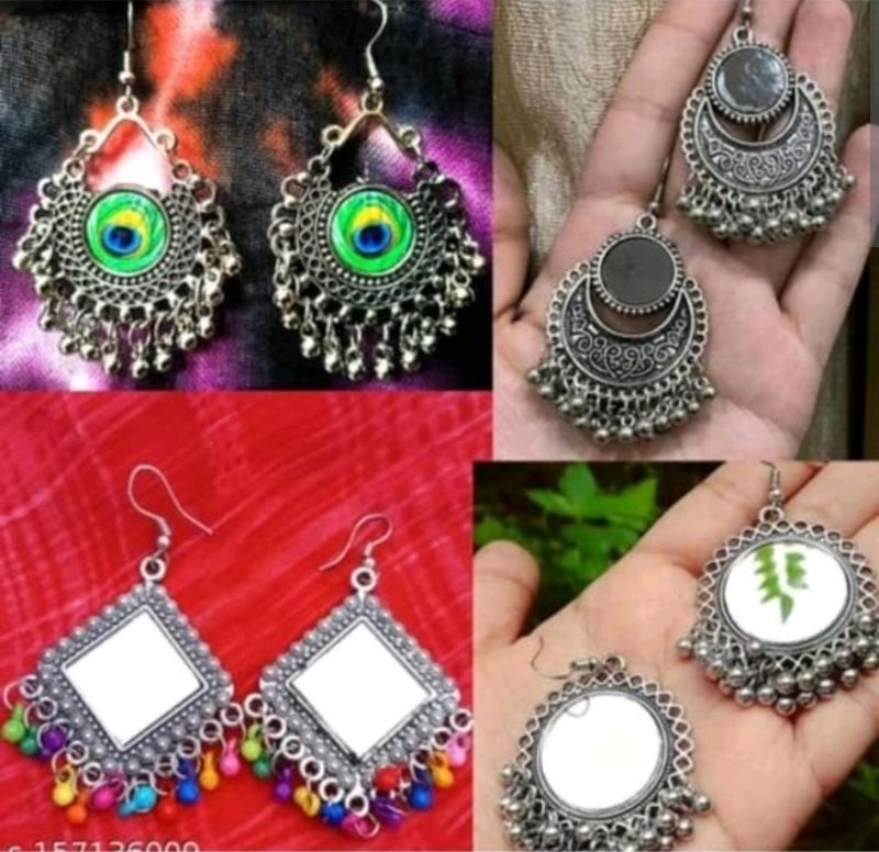 Beads Alloy Chandbali Hoop Earrings Jhumka Pack 4