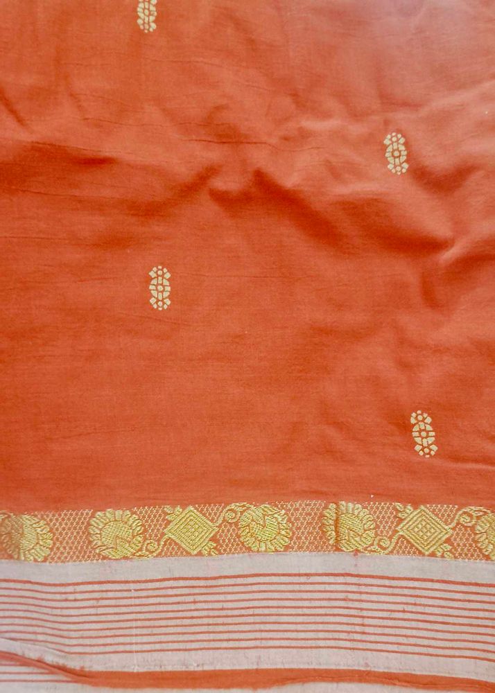 Elegant Orange Saree with Gold Border