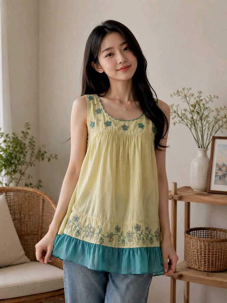 Embroidered Yellow Tunic Top