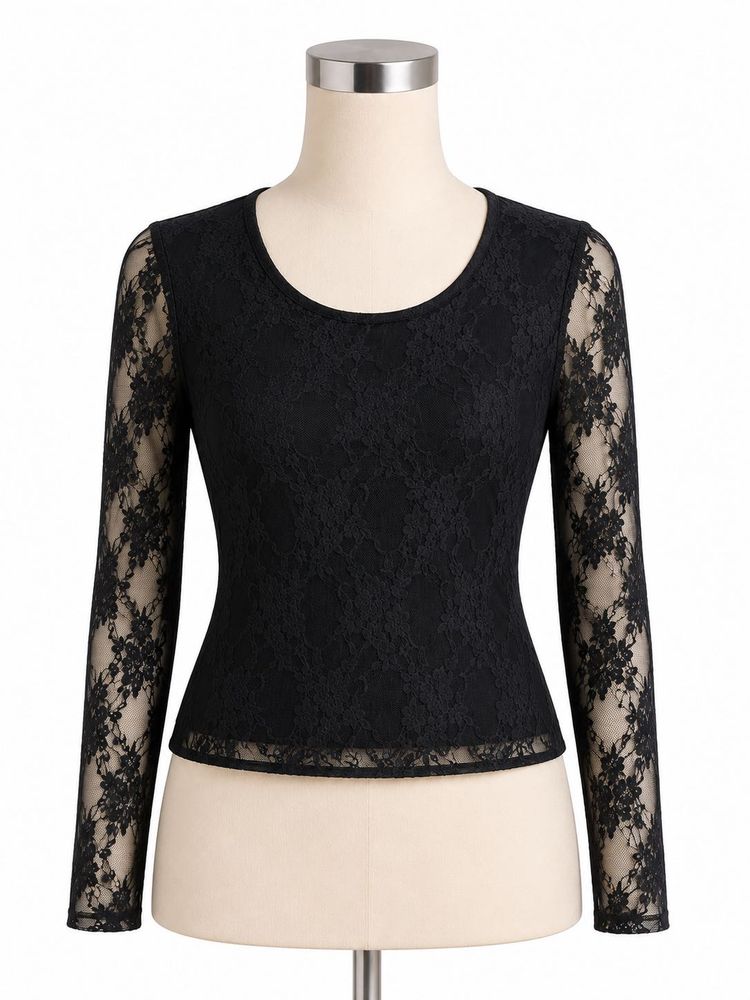 Elegant Black Lace Long Sleeve Top