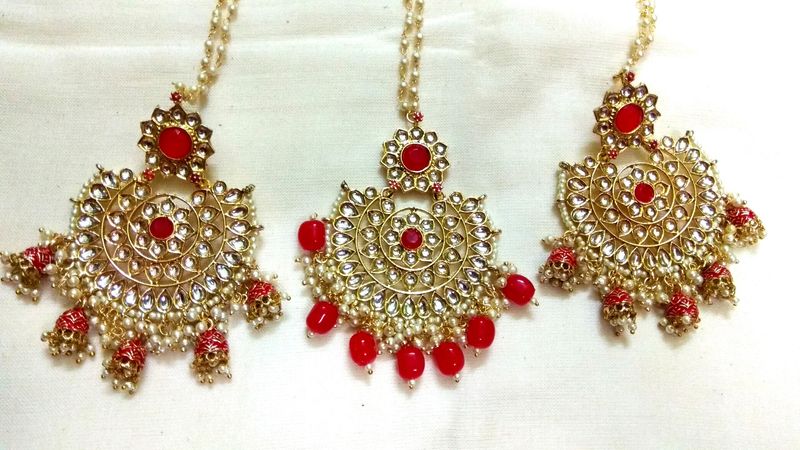 Big Size Kundan Maangtika With Earrings