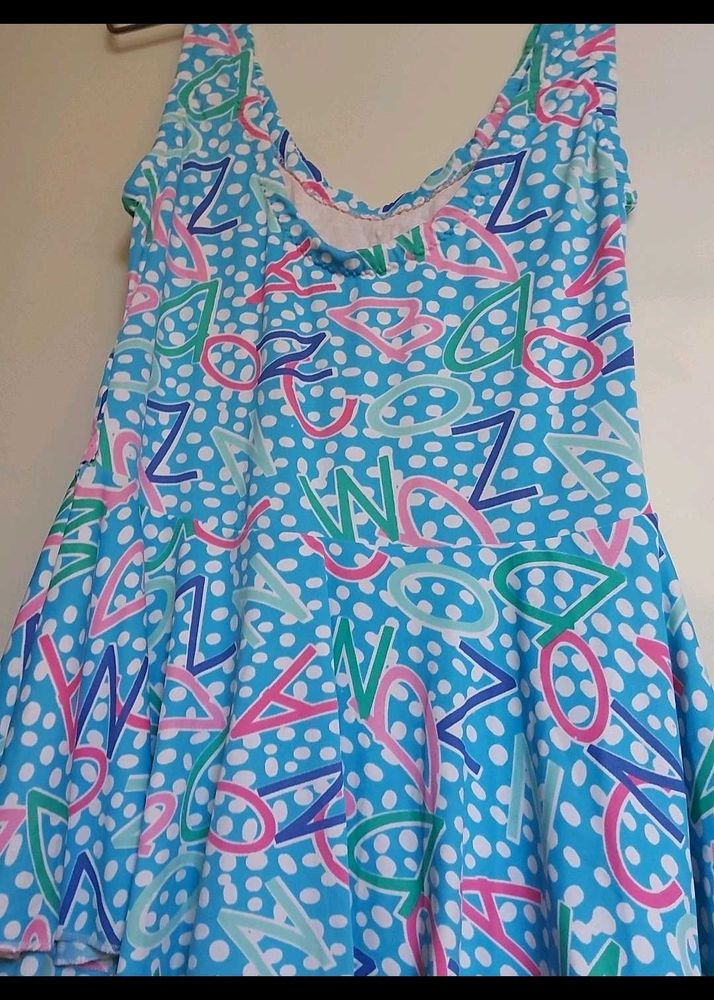 Retro Blue Swimsuit with Fun Letters