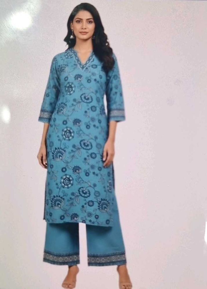 Blue Printed Kurta Palazzo Set
