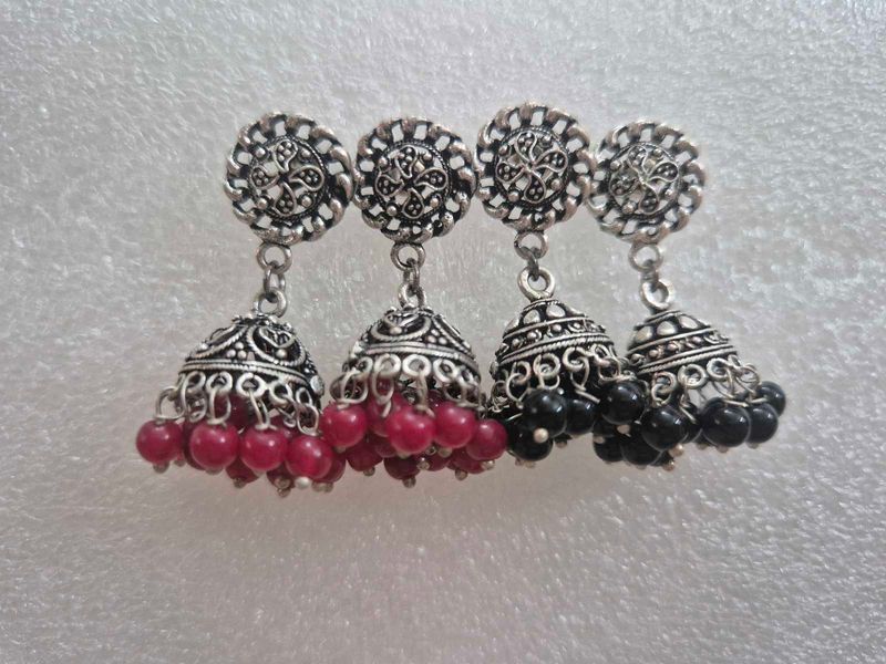 Oxidised Jhumka Earrings Set
