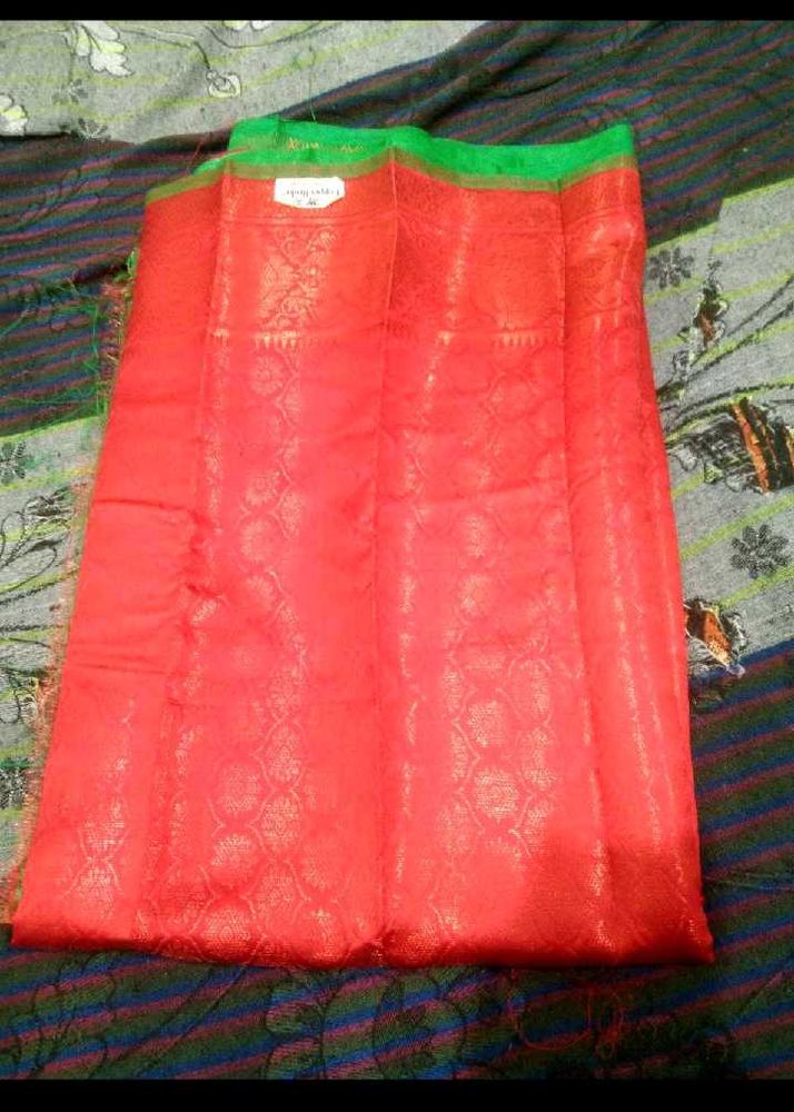 Beautiful Red Saree with Green Border