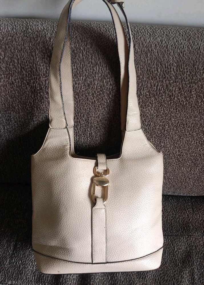 Chic White Textured Leather Handbag