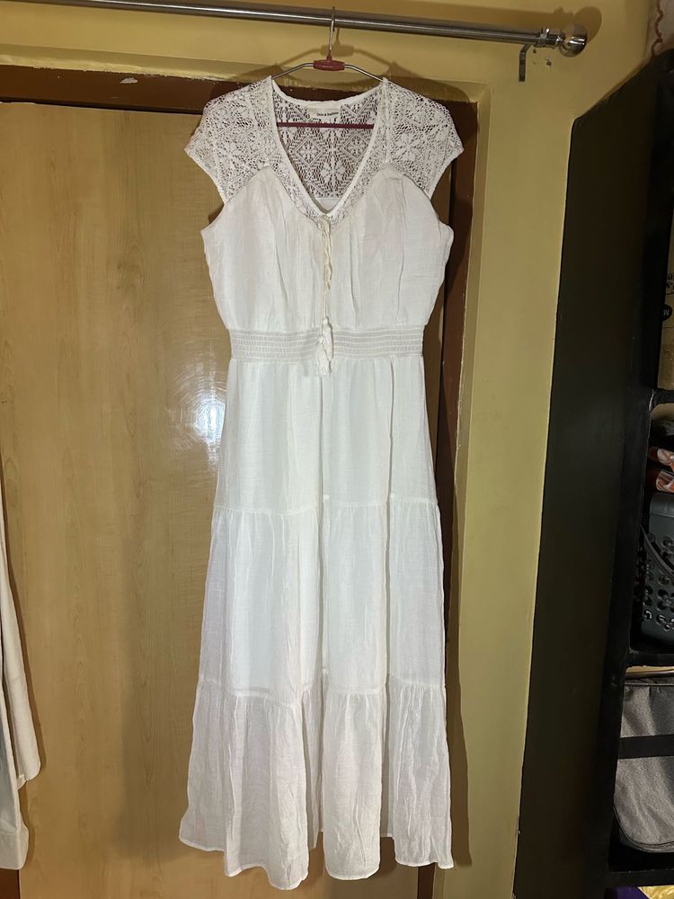 White Lace Detail Maxi Dress